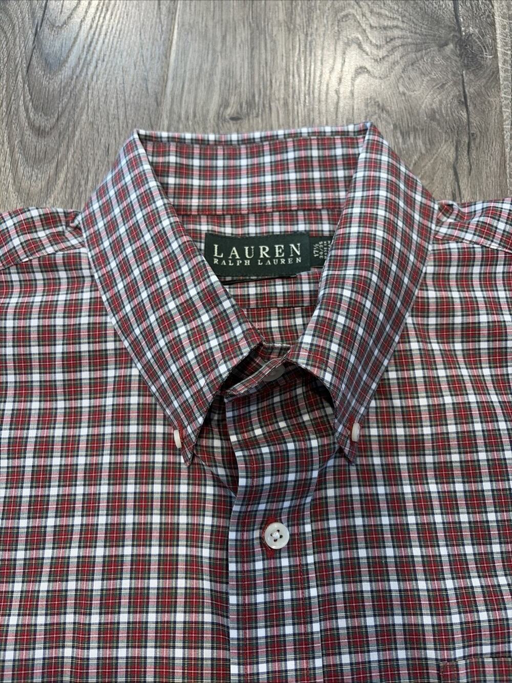 Polo Ralph Lauren Red Windowpane Plaid Button Down Shirt 17 1/2 34/35 Non Iron